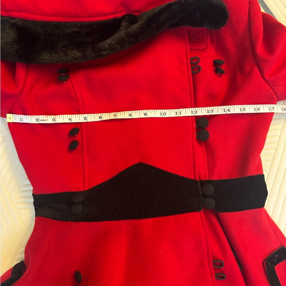 Hell Bunny Sophia Red Fit-and-Flare Pea Coat with Black Trim - Picture 12 of 12